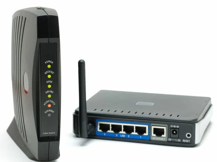 A modem is connected to