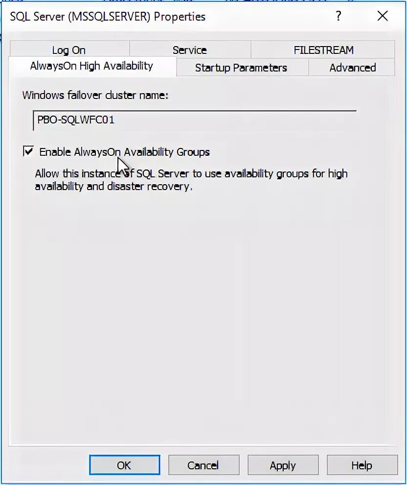 Enabled without. ALWAYSON availability Group properties.