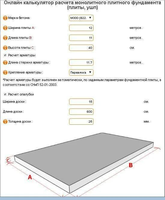 Рассчитать заливку фундамента бетоном калькулятор