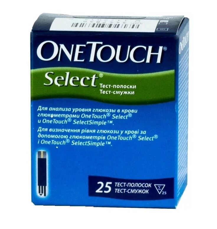 Код тест полосок глюкометра. ONETOUCH select 25 полоски one. Полоски для глюкометра Ван тач Селект №25. One Touch select полоски код 25. Акку чек Ван тач Селект плюс тест полоски.