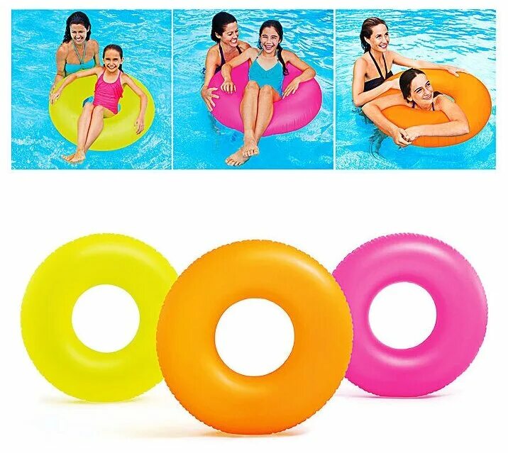 надувной круг льдинка intex 76. диаметр 91 см. диаметр 91 см. интекс 59251. круг (24 шт) однотонный, 3 цвета , 91 см.