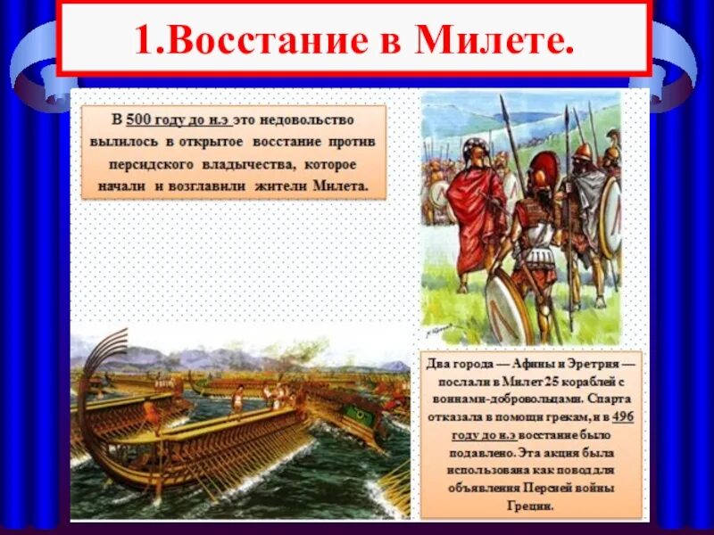 История 5 класс тест марафонская битва. Восстание в Милете 5 класс. Восстание в Милете против персов. Подавление Восстания в Милете. Презентация на тему марафонская битва.