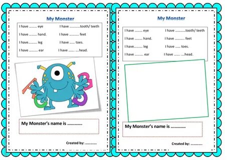 Parts of the body monsters worksheets