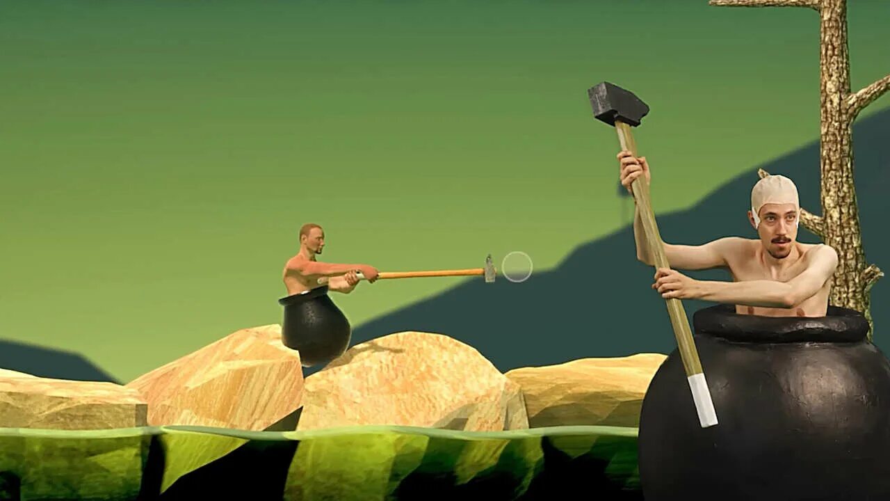 Игра чел с кувалдой. Getting over it with Bennett Foddy. Игра getting over it with Bennett Foddy. Игра в котле с кувалдой. Getting over it системные требования.