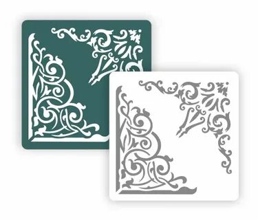 two decorative stencils, one in green and the other in white 