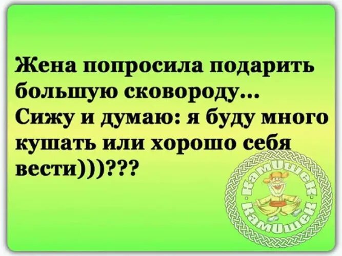 Смех без остановки. Жена попросила большую сковородку. Жена попросила подарить большую сковородку. Жена велела купить большую сковородку, сижу и думаю. Жена просит второго