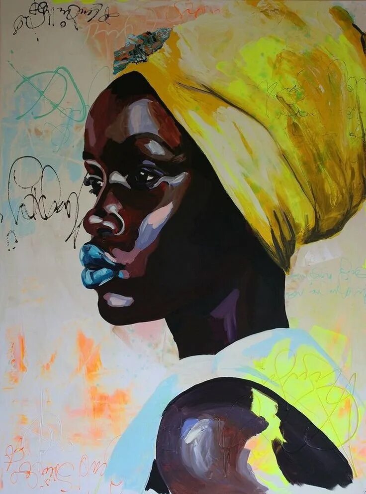 Кричащая негритянка. Южноафриканский художник. Loyiso Mkize. Anette Tjærby Manege. Картины в африканском стиле. Портрет в африканском стиле.