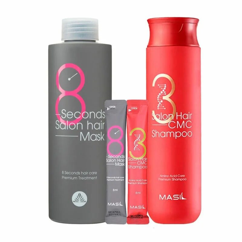 Mas набор шампунь+маска для волос masil 38 Set (Shampoo 300ml+8ml+ Mask 200ml+8ml). Masil 38 Salon hair Set. Набор для восстановления волос с кератином и коллагеном masil Salon hair Set. Masil 8 second Salon hair Mask, 200мл. Набор шампунь и маска