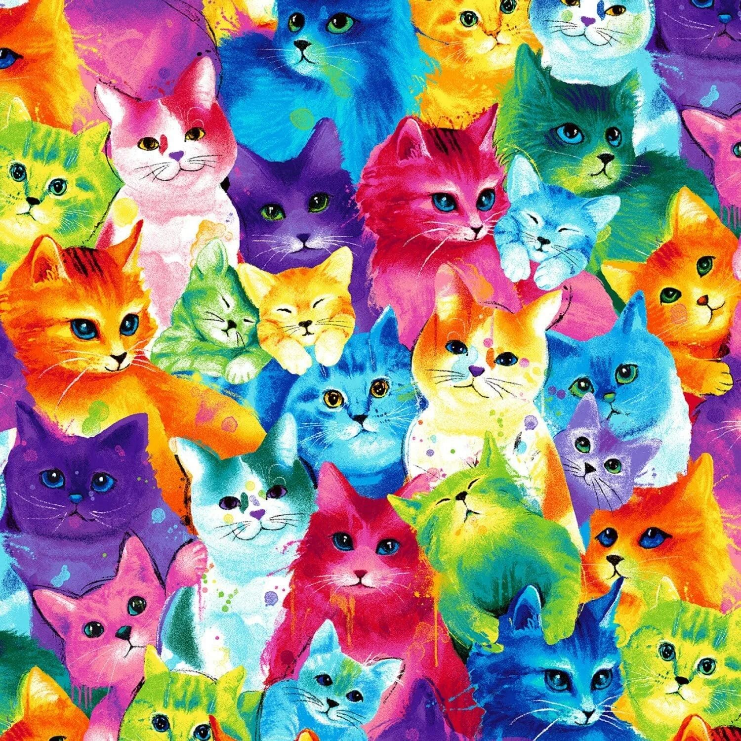 Много котят разноцветных. Котон кэт. много много много много неоновых кошек.