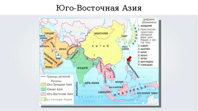 Какая территория восточной азии. Карта Южной Азии и Юго Восточной Азии. Юго-Восточная Азия на карте. Восточная, Юго Восточная и Южная Азия карта. Политическая карта Северо Восточной Азии.