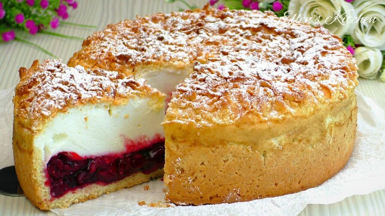 Вишневый пирог с кремом суфле рецепт