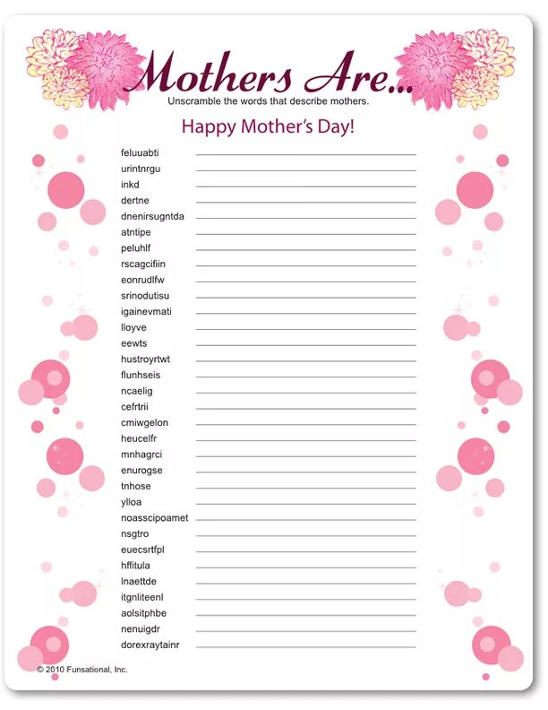 Mothers day game. Mother's Day Words. Mother's Day game. Mother's Day Worksheets for students. Word Scramble mother's Day.