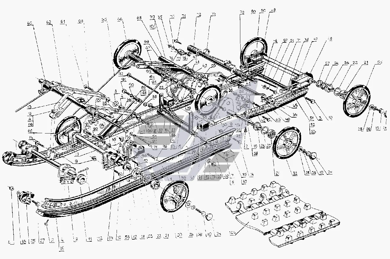 Снегоход рысь схема. Ходовая снегохода Рысь 440. Рысь 440 подвеска гусеницы снегоход. Подвеска снегохода Рысь 440. Подвеска гусеницы снегохода Рысь 119.