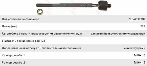 Размеры резьб рулевых тягах
