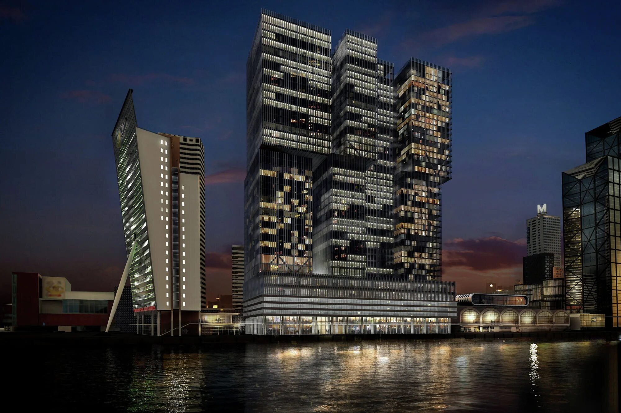 Building description. Комплекс de Rotterdam. De Rotterdam, Роттердам, Нидерланды. Небоскреб de Rotterdam.