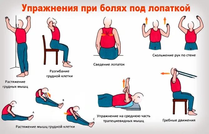 Сильно болит между. Боль под лопаткой упражнения. Гимнастика при боли под лопаткой. Болит слева и справа под лопатками. Причины боли под лопаткой.