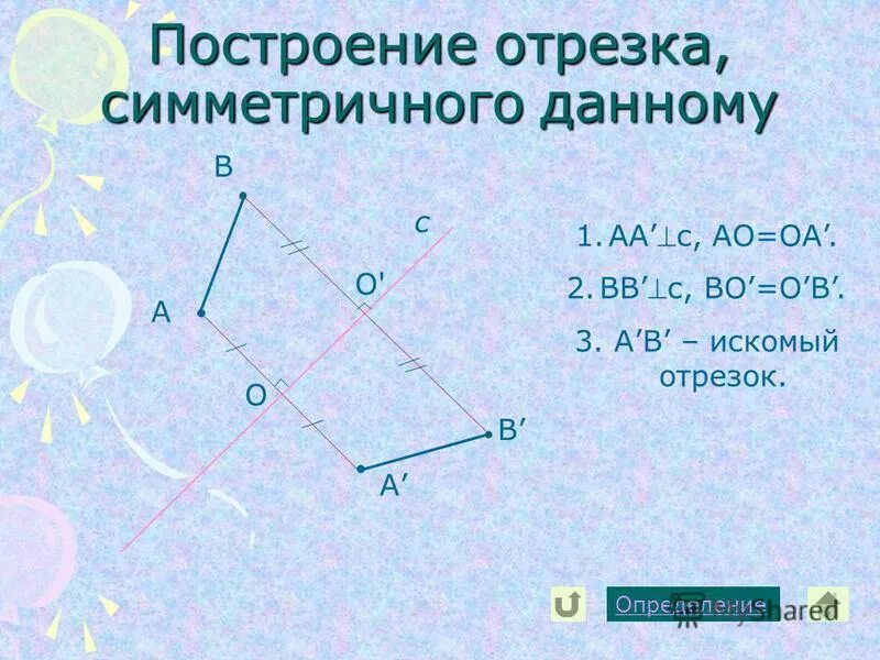 Отрезок симметричный отрезку. Построй отрезки симметричные данным. Центральная симметрия построение точки. Симметричный отрезку. Построить отрезок симметричный относительно точки.