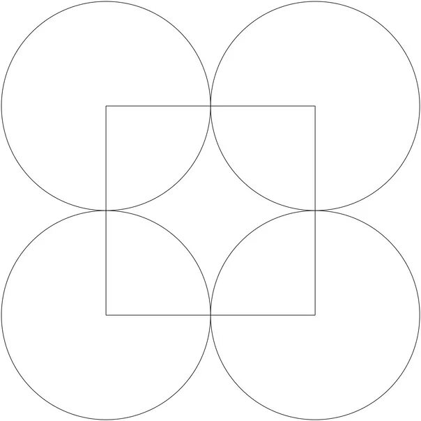 Четыре круга. Узор из окружностей. Окружность из квадратов. Пересекающиеся квадраты.