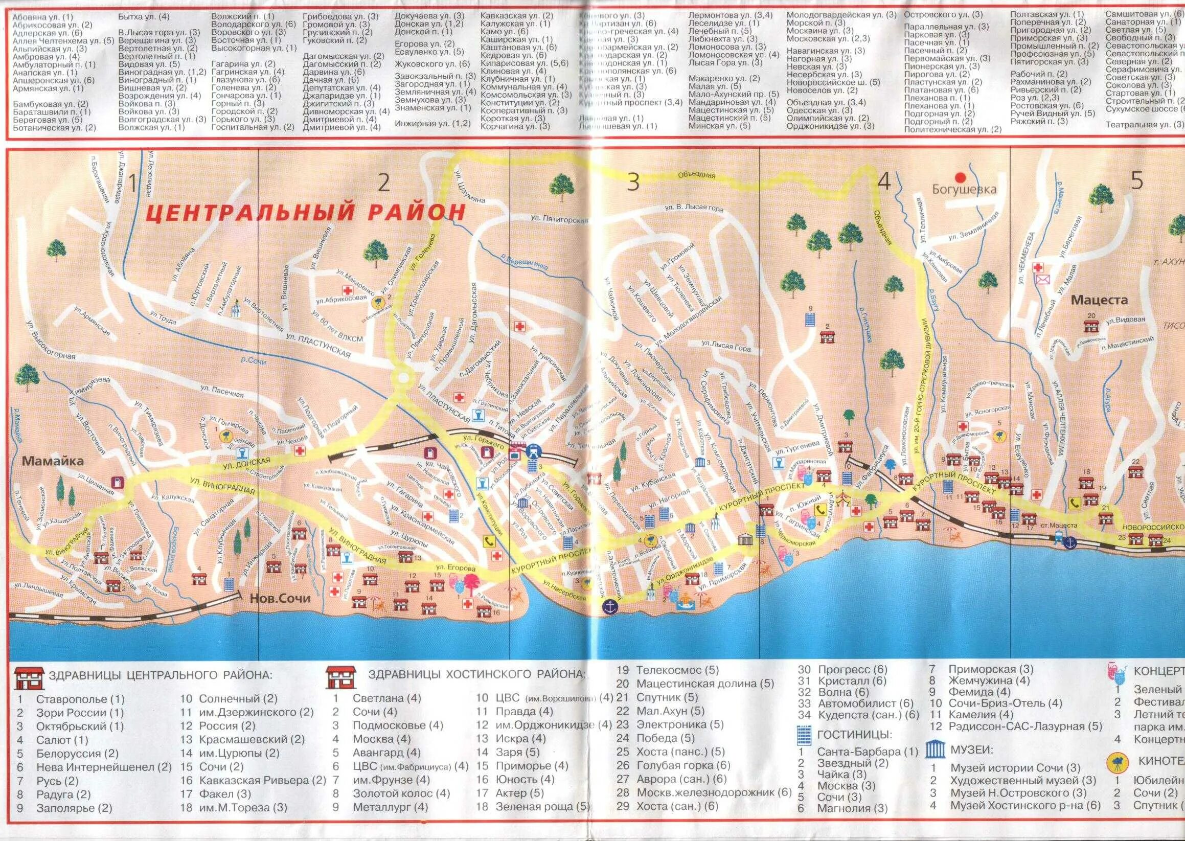 Карта Сочи с улицами Центральный район. Достопримечательности Сочи карта с достопримечательностями. Карта города Сочи с улицами Центральный район. Карта г Сочи Центральный район.