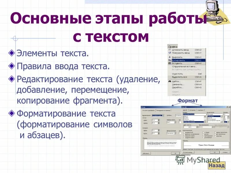 Основные компоненты слова. Этапы работы с текстом. Компоненты текста. Основные этапы работы с текстом. Элементы для текста.