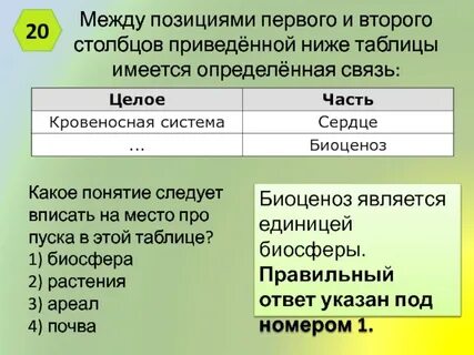 Приведите в соответствие таблицы