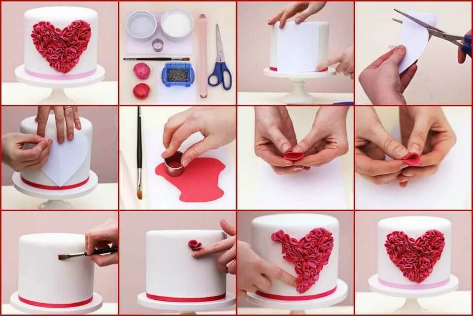 Что можно сделать взрослым. Пошаговое украшение торта. Украшение торта мастер класс для начинающих. Украшение торта сердечками. Украсить торт пошагово.