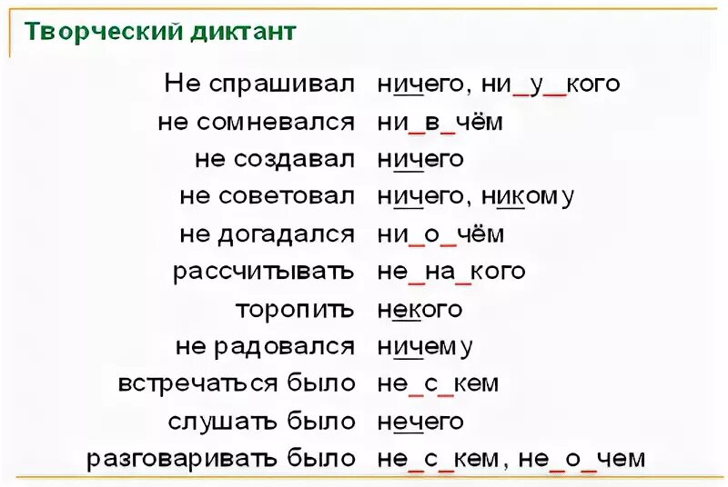 Подбери к выделенным словам антонимы отрицательные местоимения