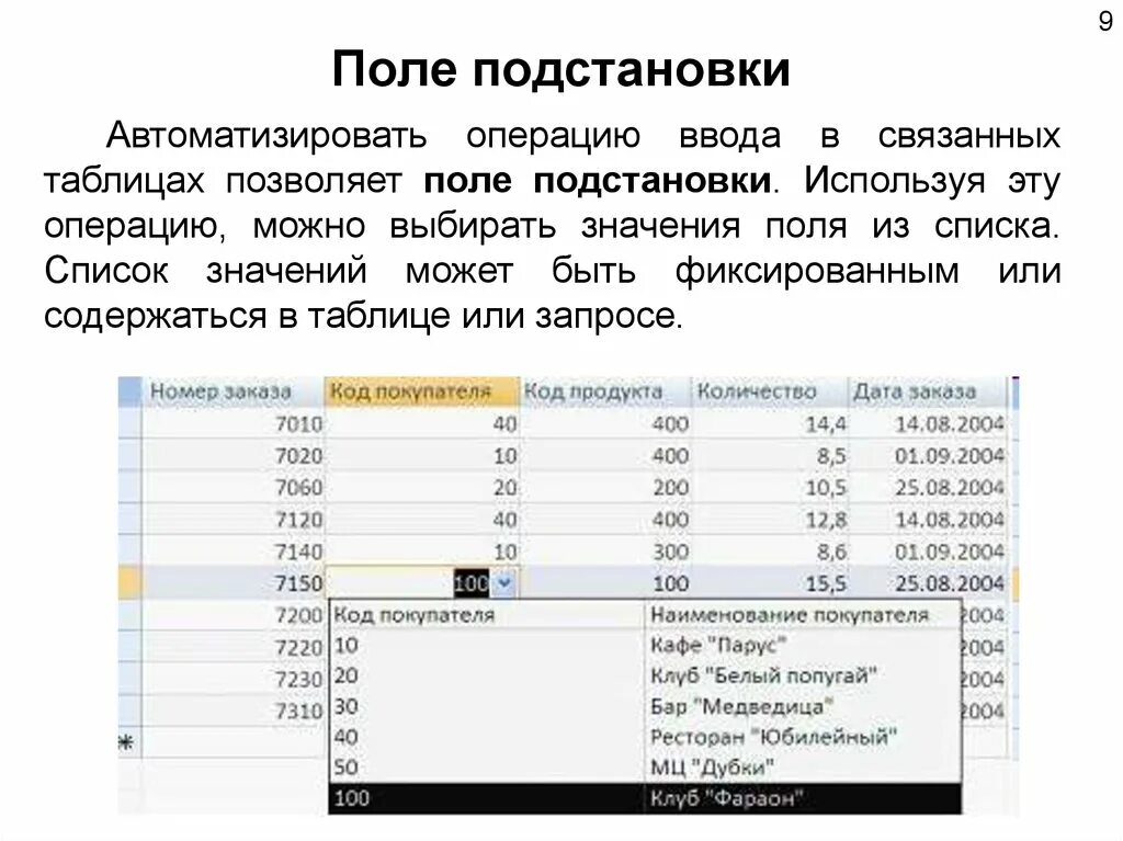 Операция ввода позволяет. Связанные таблицы в базах данных. Поля подстановки. Подстановочное поле в access. Поле подстановки в access.