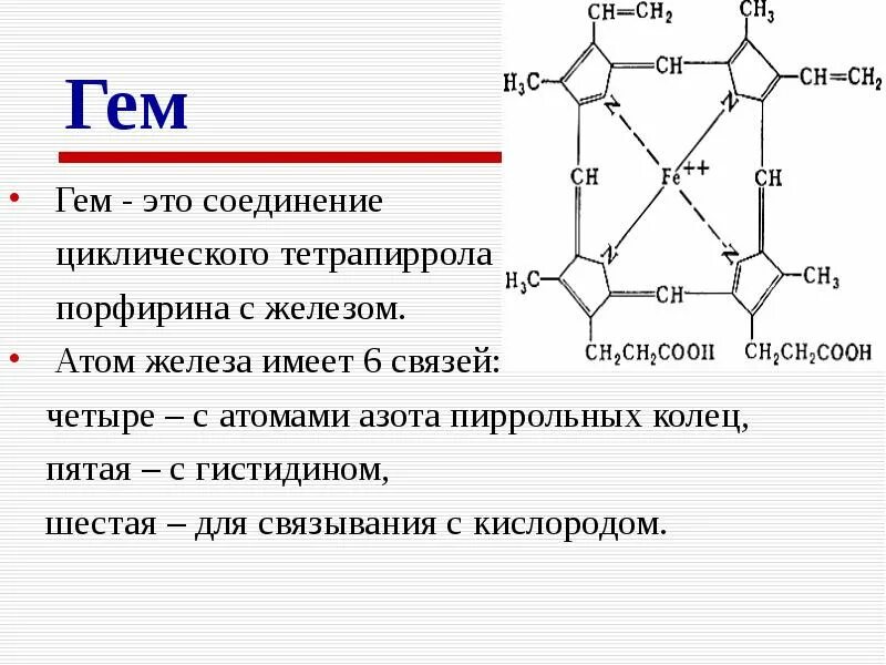 Порфин гем. Гем (порфириновые кольца). Понятие о строении тетрапиррольных соединений порфин гем. Гем представляет собой соединение железа с протопорфирином.