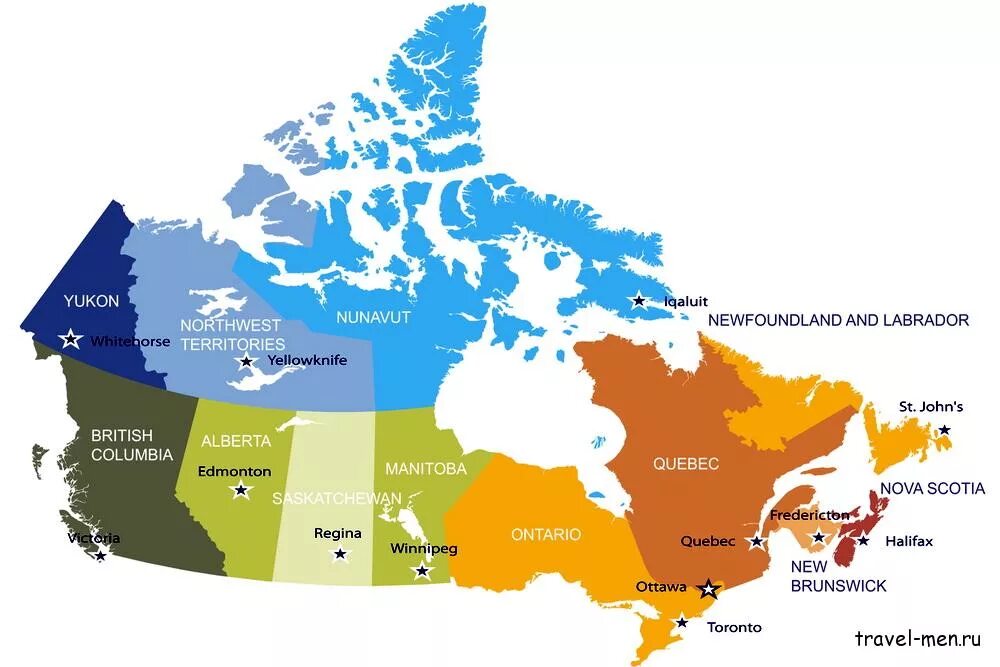 Административно-территориальное деление Канады. Канада 10 провинций и 3 территории. Административно-территориальное деление Канады карта. Провинции и территории Канады на карте.