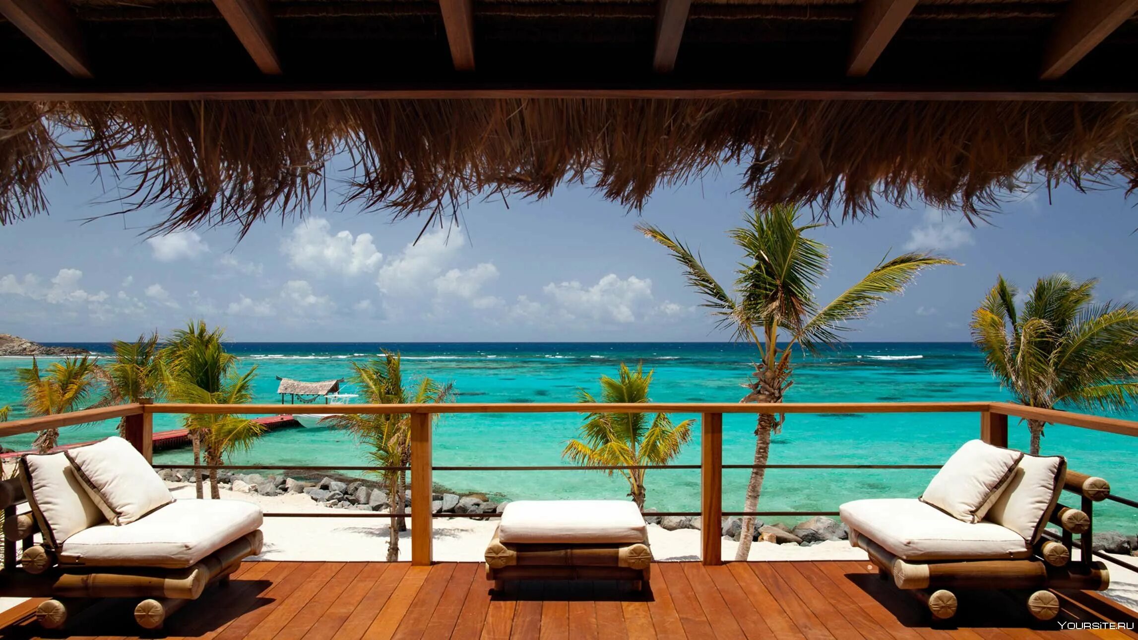 Терраса пляж. Necker island курорт. терраса бали бунгало. бунгало в майами. шикарный вид на море.