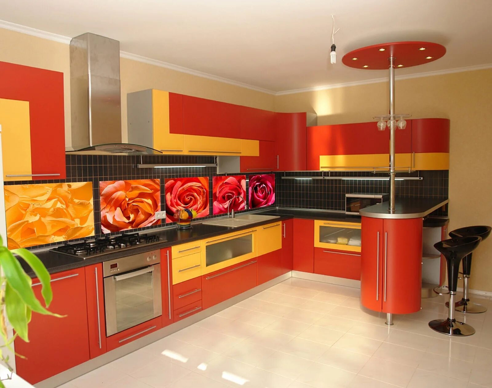 Оранжевая кухня. Кухонный гарнитур. Желто оранжевая кухня. Оранжевая кухня в интерьере.
