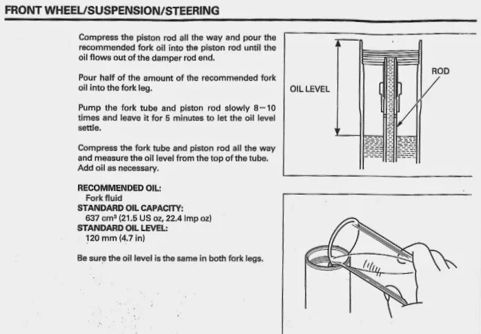 Уровень масла в вилке. Количество масла в вилке. Замена масла в вилке мануал. Какой должен быть уровень масла в вилке. Сколько заливается масло в вилку