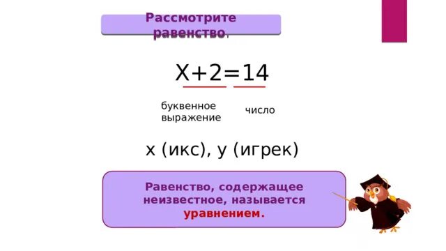 Равенство буквенных выражений. Равенства с неизвестным. Число Икс. Решить равенство с неизвестным числом. Уравнение с иксом и Игреком.