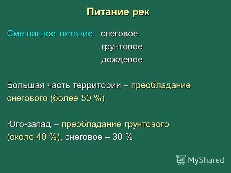 Смешанное питание с преобладанием дождевого имеют реки