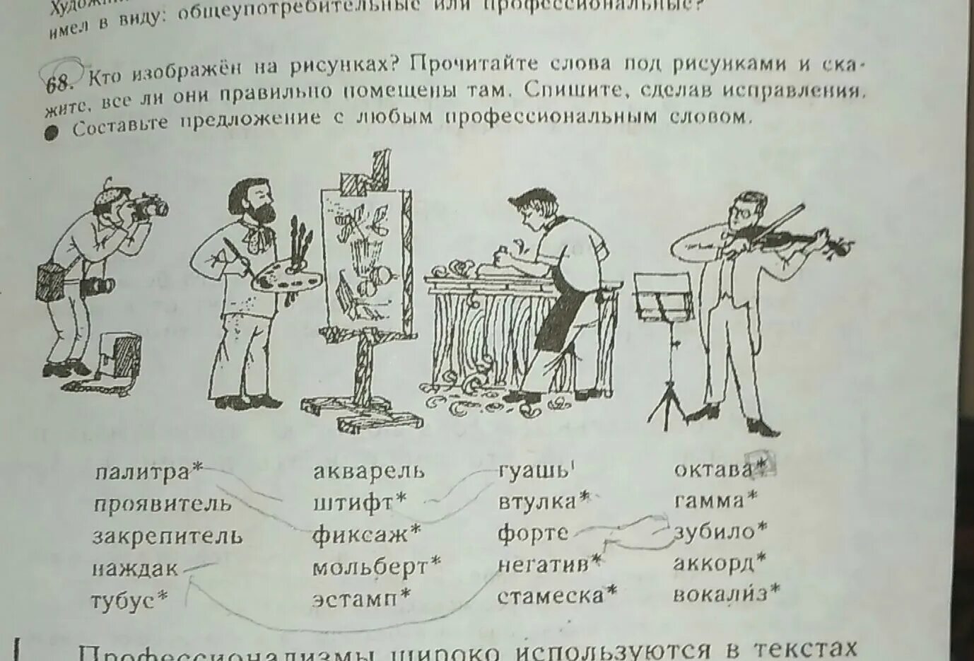 Рассмотри рисунки прочитайте слова. Прочитай и Нарисуй. Предложение с любым профессиональным словом. Прочитай текст с рисунками. 2 Предложения с профессиональными словами.