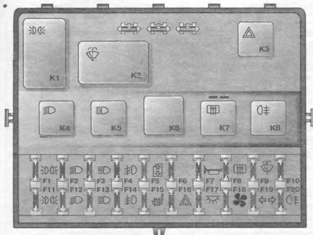 Предохранитель задних габаритов. Схема предохранителей ВАЗ 2110. Реле сигнала ВАЗ 2110 на блоке предохранителей. Блок предохранителей 2110 обозначения. Схема блока предохранителей ВАЗ 2111.