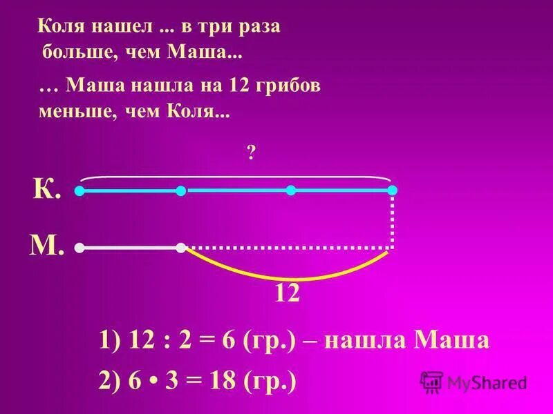 Маши решила посчитать все собранные грибы. 3 В три раза больше. Три задачи на части. 5 В 3 раза больше.