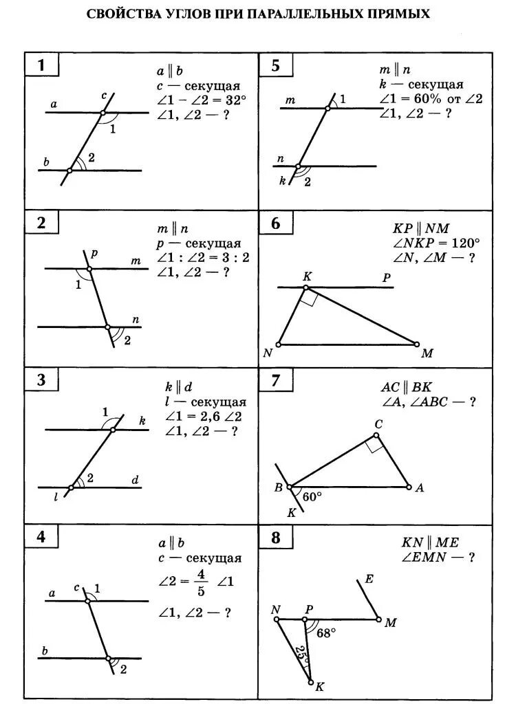 Готовые чертежи признаки параллельности прямых 7 класс