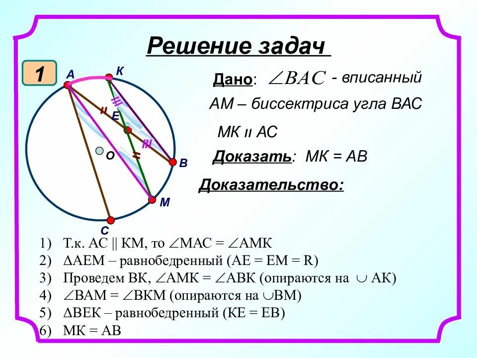 Угол 1 и угол bac. Биссектриса вписанного угла в окружность. Вписанные углы.. Углы в окружности задачи. Углы связанные с окружностью 8 класс.