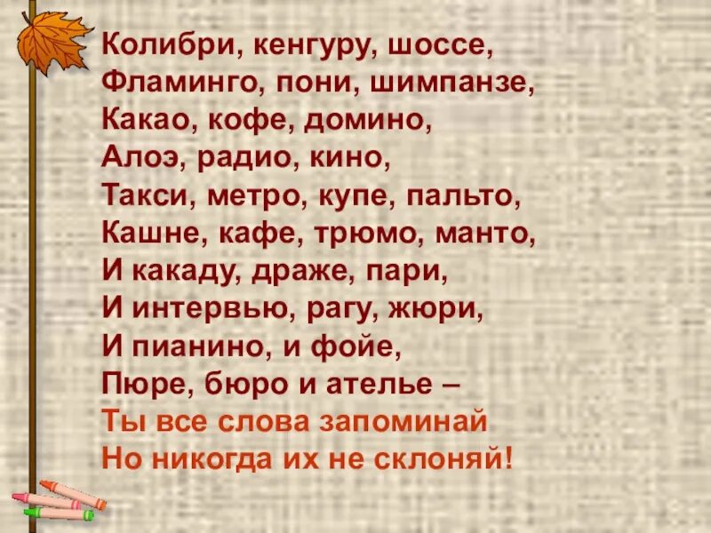 Шоколадное несклоняемое существительное