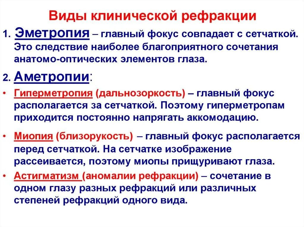 Виды клинической рефракции