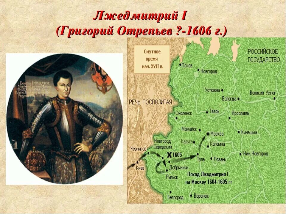 Кто разгромил войска лжедмитрия 2. Лжедмитрий 1 поход на Москву. 1605—1606 Лжедмитрий i самозванец. Поход Лжедмитрия 1 в Россию Дата.