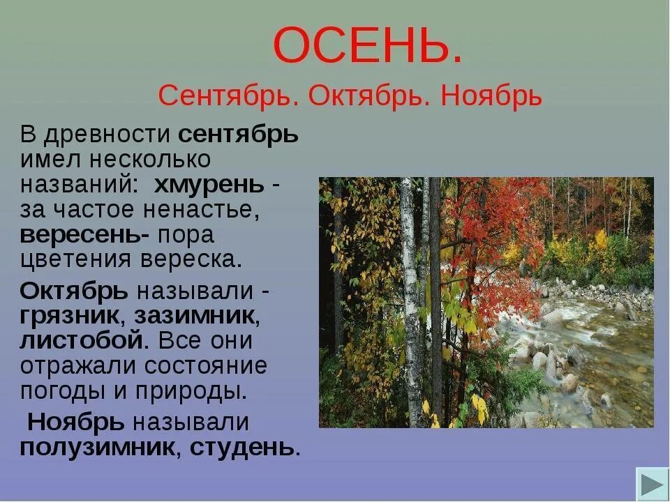 Природа осенью текст. Осенние месяцы. Старинные названия осенних месяцев. Осенние месяцы в старину. Сообщение про месяц сентябрь.