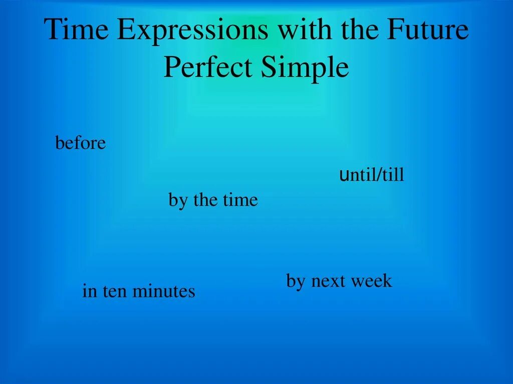 Future expressions. Future perfect time expressions. Future simple time expressions. Future Continuous time expressions. Future perfect Tense time expressions.