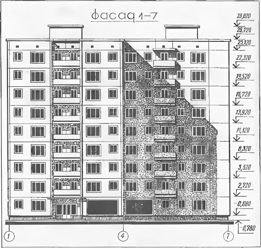 Высота панельной 5 этажки. Высота панельной 9-ти этажки. Фасад панельного дома чертеж. Фасад 9 этажного дома.