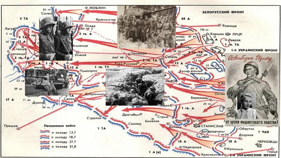 Сандомирская операция 1944. Львовско Сандомирская наступательная операция 1944 года. Карта Львовско-Сандомирская операция 1944. Львовско-Сандомирская операция (13 июля — 29 августа 1944). Освобождение Западной Украины 1944.