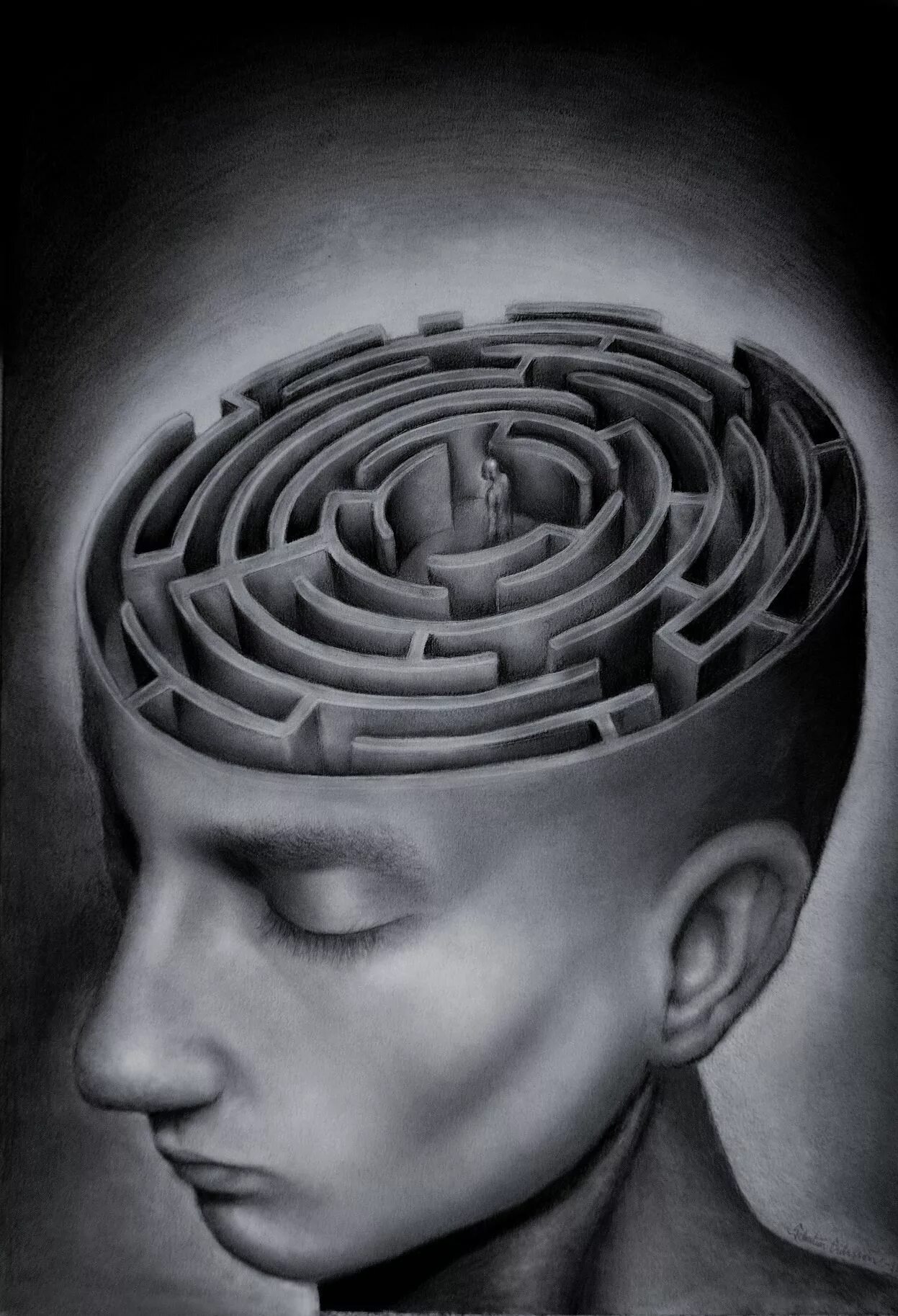 Скрытый смысл картинки. Психологические картины. Сюрреализм голова. Мозг сюрреализм. Лабиринт в голове.