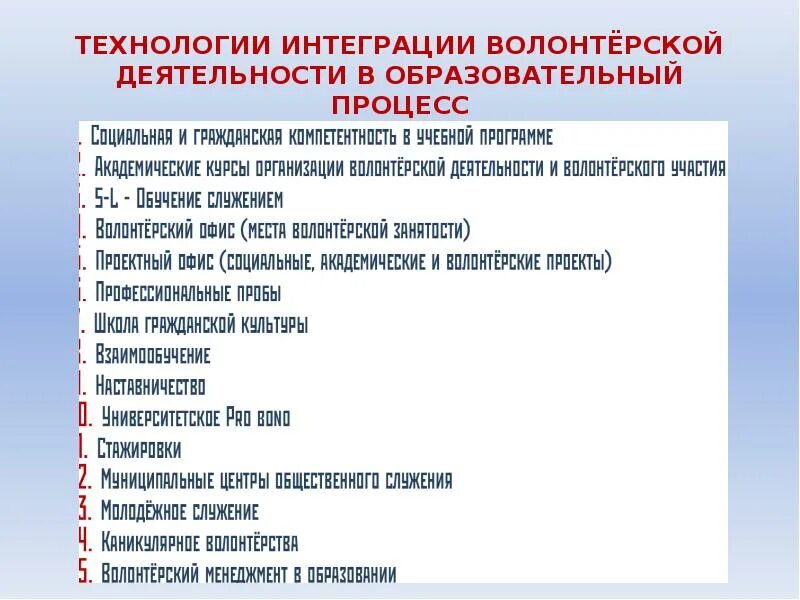 Виды деятельности волонтеров. Технологии волонтерской деятельности. Технологии Добровольческой деятельности. Педагогические технологии в волонтерской деятельности. Механизмы Добровольческой деятельности.