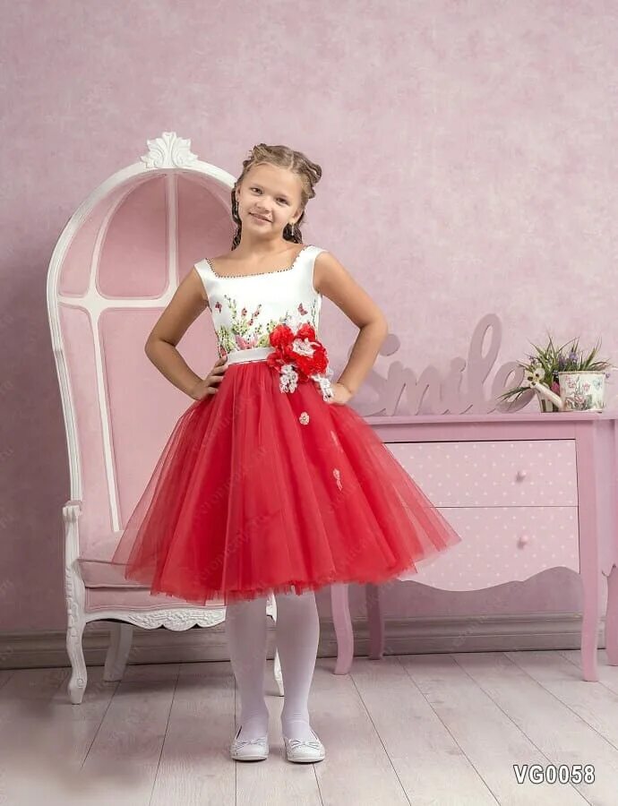 Красный Veronicaiko vg0288. Платье на выпускной в детский сад. Нарядное платье для девочки. Детские платья на выпускной в детском саду.